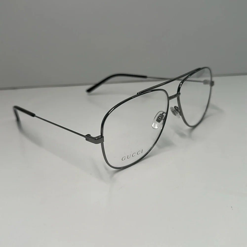 Gucci Silver Aviator Glasses NEW GG0442O Aviator Eyeglasses – Ruthenium / Silver